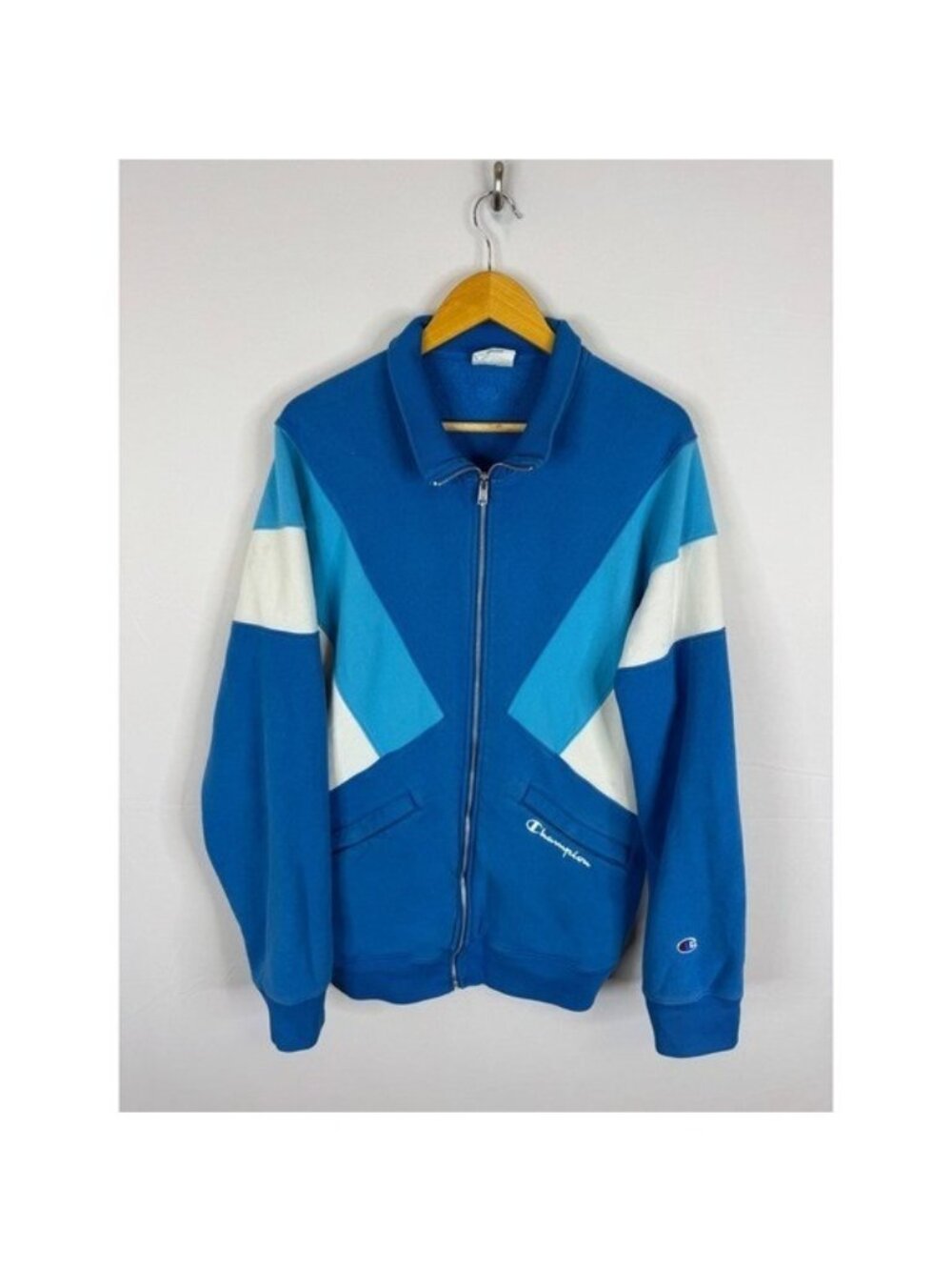 Vintage 80s Champion Reverse Weave Full Zip Sweatshirt Blue Colorblock Jacket XL